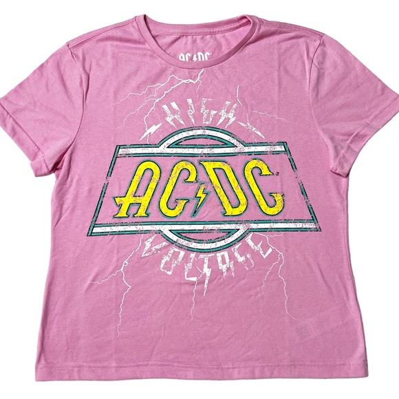 AC/DC Tops - NWOT AC/DC High Voltage Logo Graphic T-Shirt in Pink Women’s Sz L